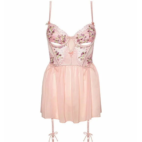 FOR LOVE & LEMONS Lavender Fields Embroidery Bustier Slip Dress